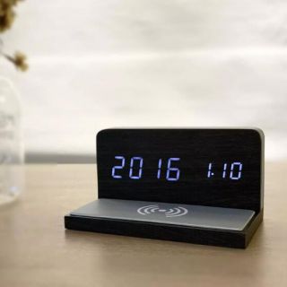 Wireless Charge LED Wood Clock